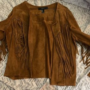 Faux corduroy brown fringe jacket